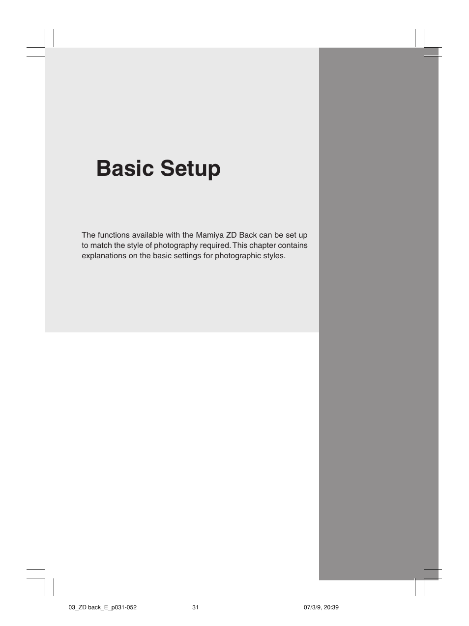 Basic setup | Mamiya Digital Back DCUG1205N01 User Manual | Page 31 / 106