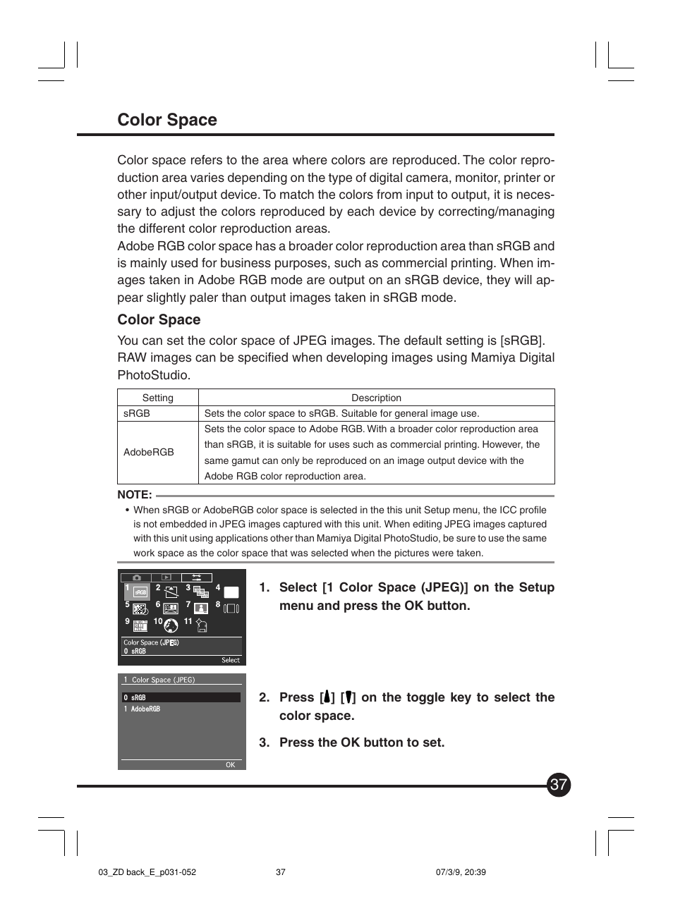 Color space | Mamiya Digital Back DCUG1205N01 User Manual | Page 37 / 106