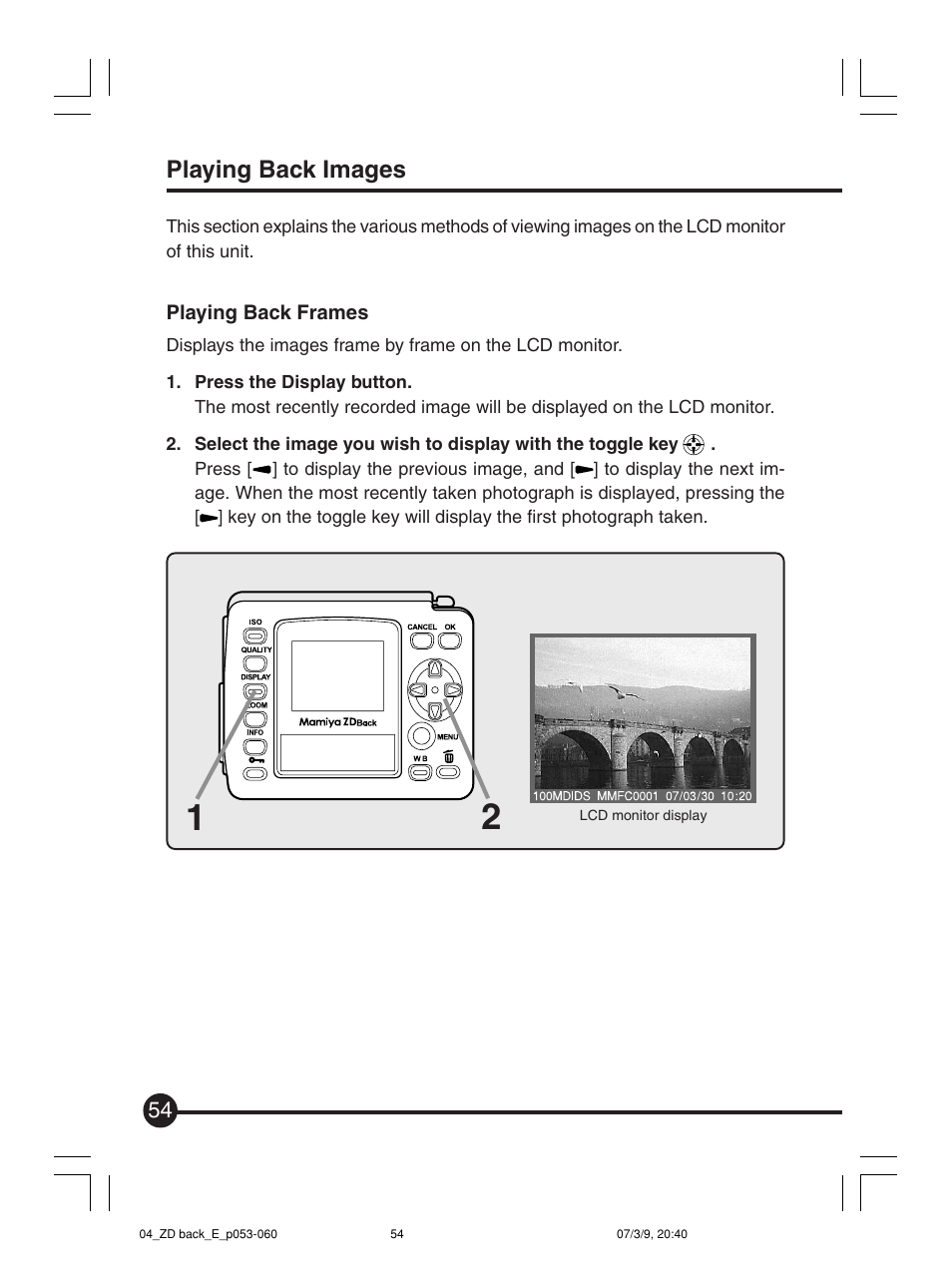 Playing back images | Mamiya Digital Back DCUG1205N01 User Manual | Page 54 / 106