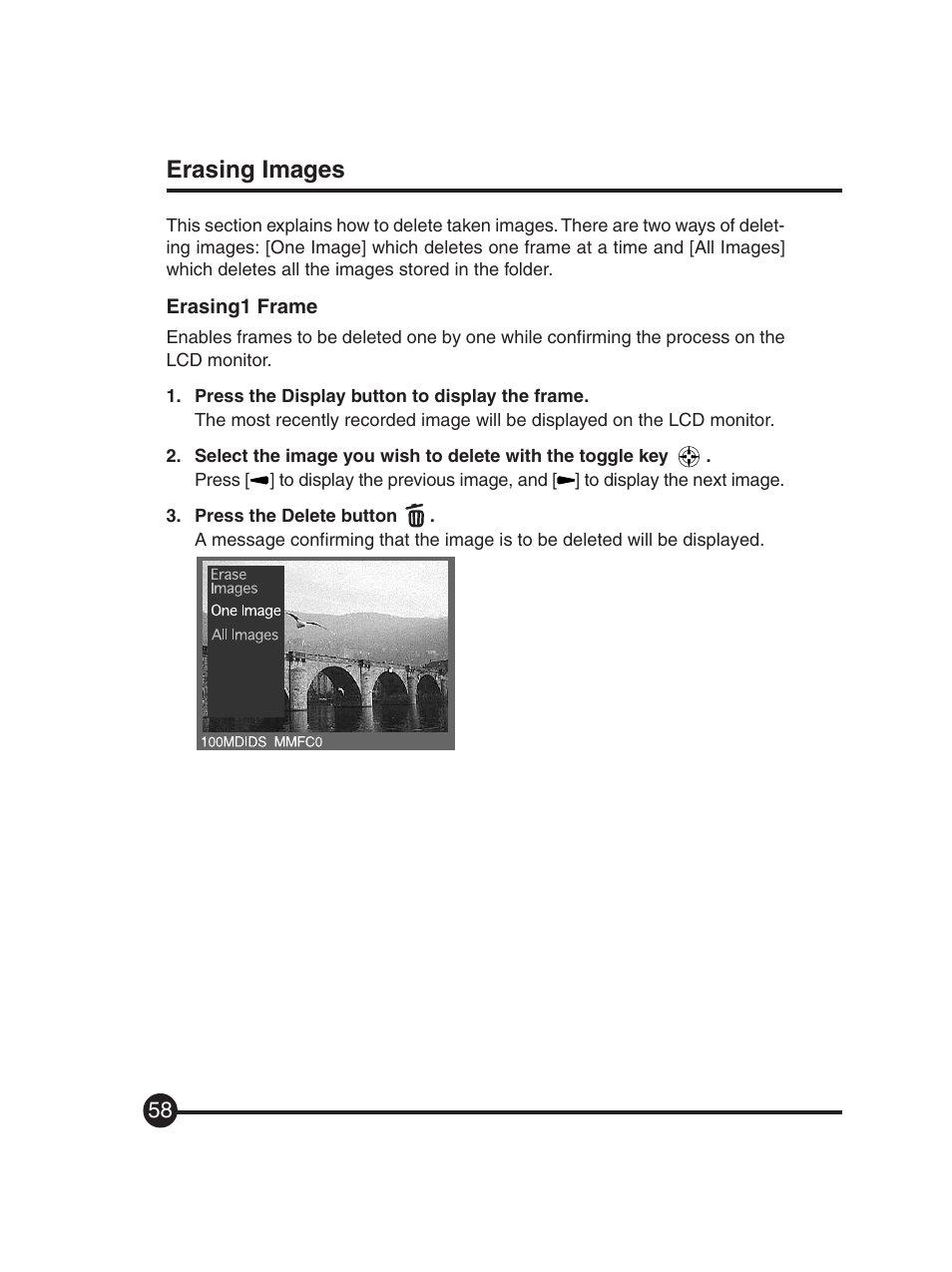Erasing images | Mamiya Digital Back DCUG1205N01 User Manual | Page 58 / 106