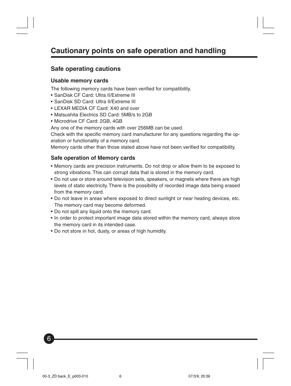 Cautionary points on safe operation and handling | Mamiya Digital Back DCUG1205N01 User Manual | Page 6 / 106
