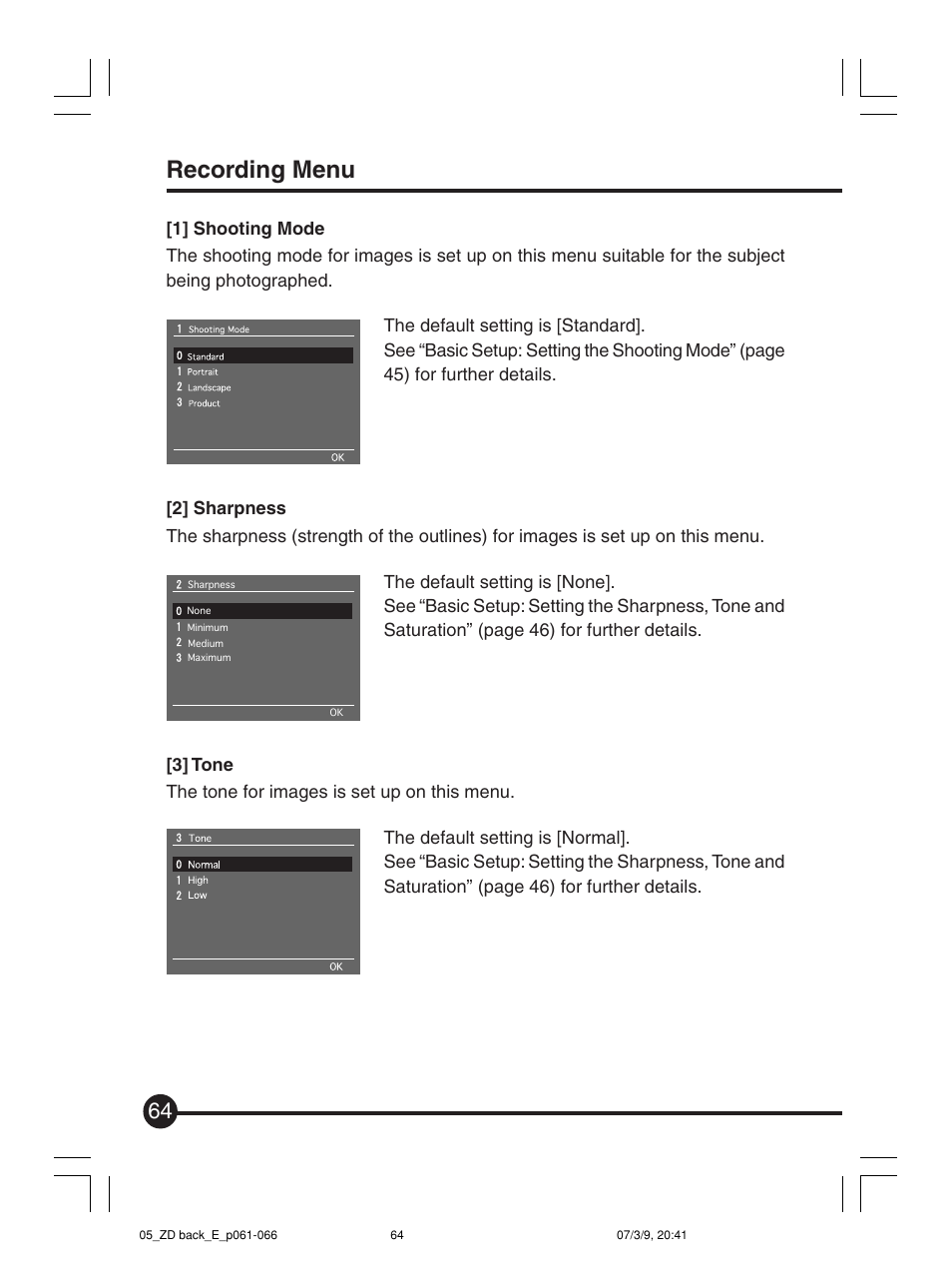 Recording menu | Mamiya Digital Back DCUG1205N01 User Manual | Page 64 / 106