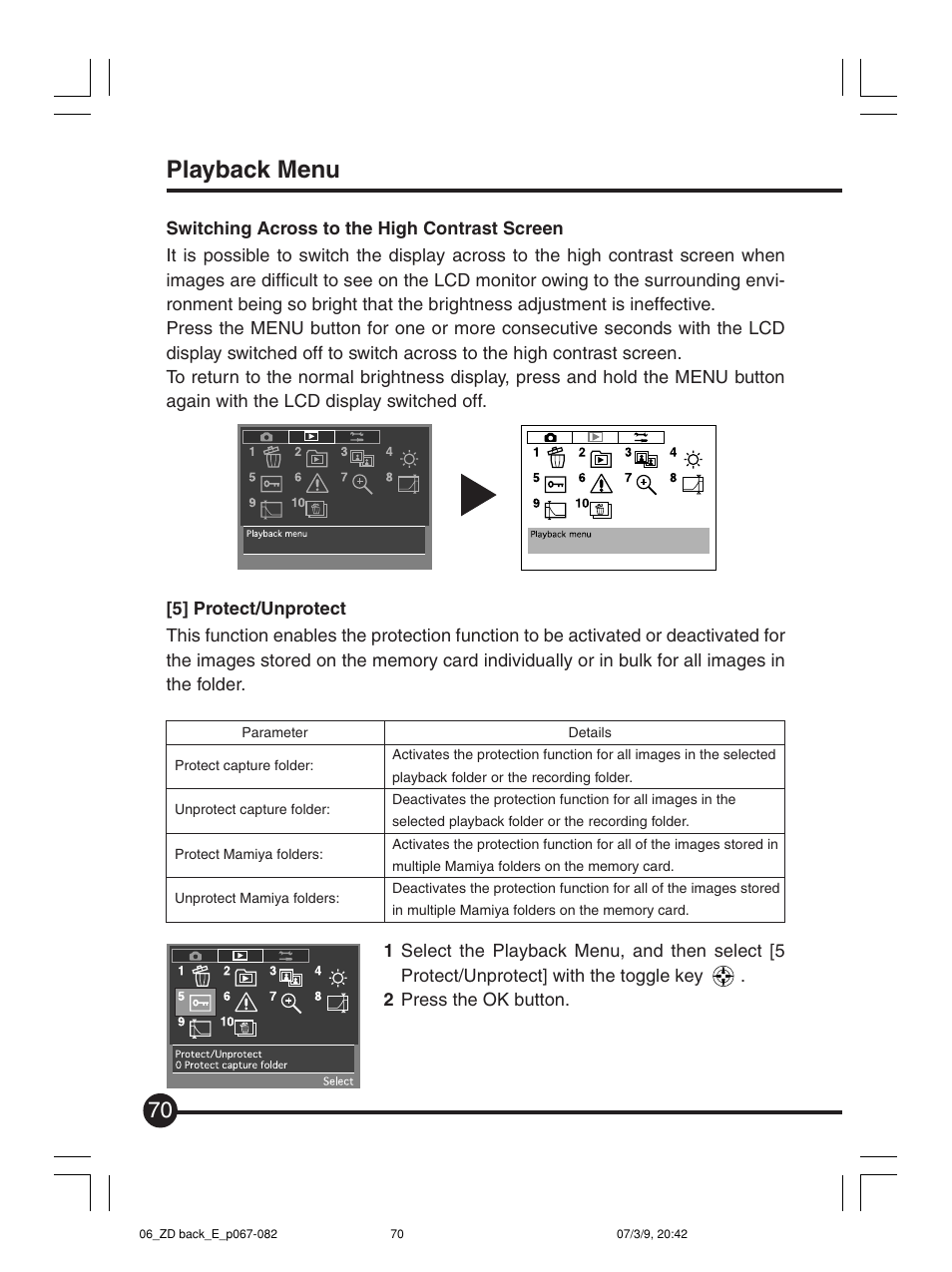 Playback menu | Mamiya Digital Back DCUG1205N01 User Manual | Page 70 / 106
