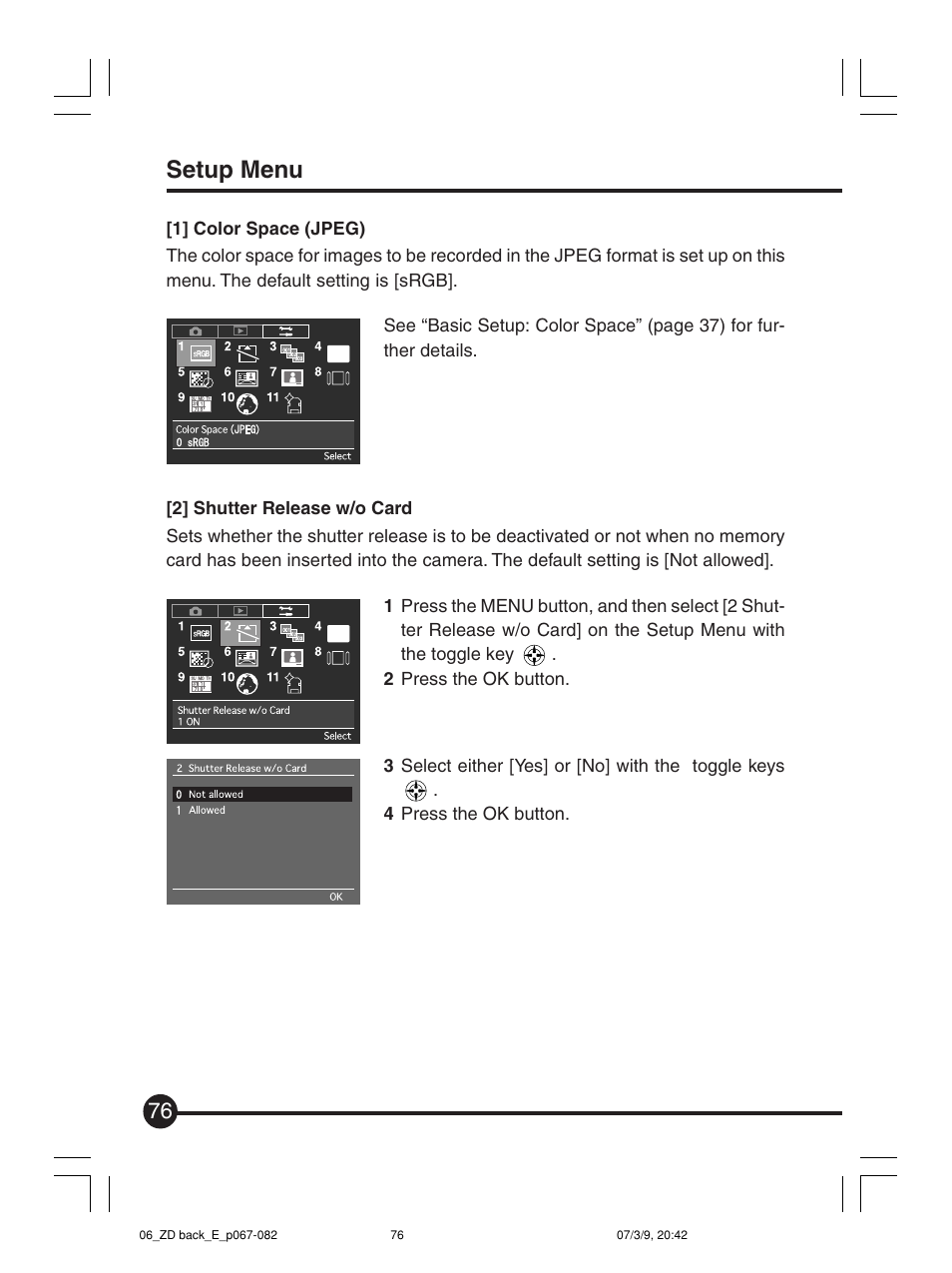 Setup menu | Mamiya Digital Back DCUG1205N01 User Manual | Page 76 / 106