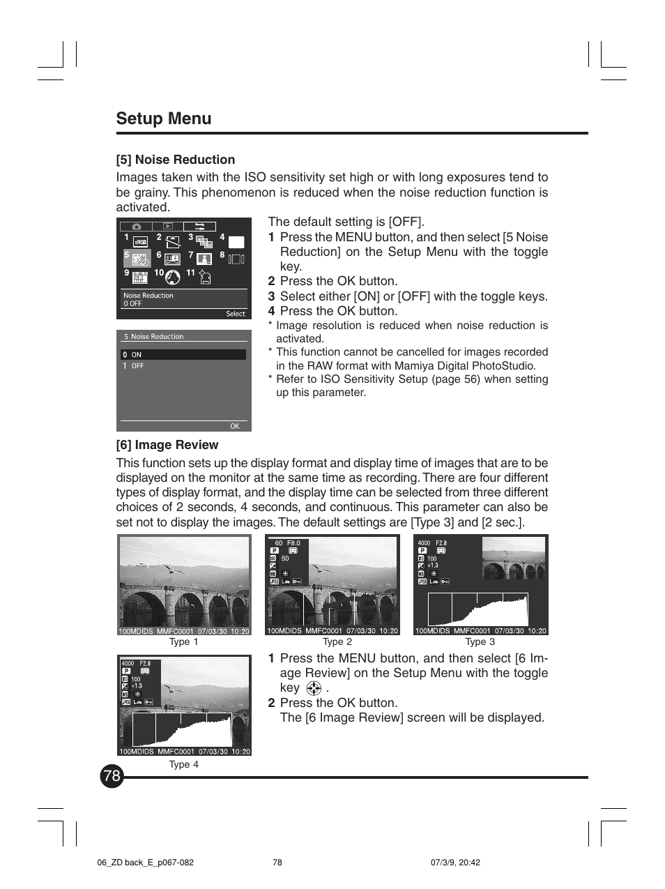 Setup menu | Mamiya Digital Back DCUG1205N01 User Manual | Page 78 / 106