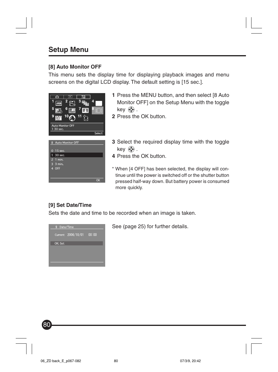 Setup menu | Mamiya Digital Back DCUG1205N01 User Manual | Page 80 / 106