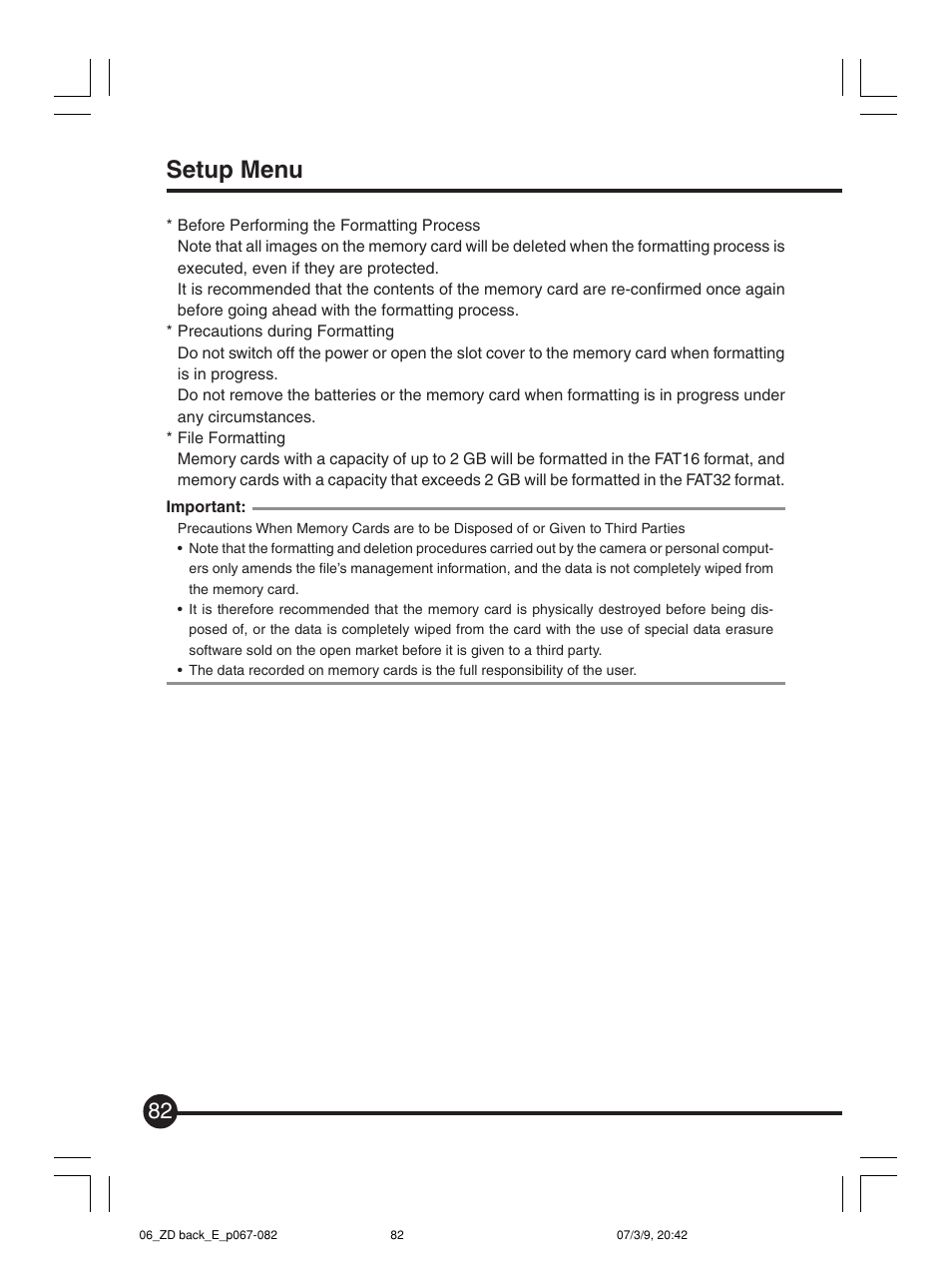 Setup menu | Mamiya Digital Back DCUG1205N01 User Manual | Page 82 / 106