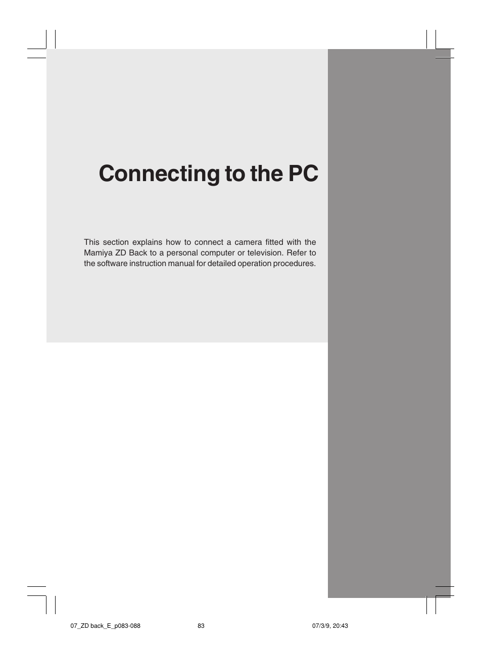 Connecting to the pc | Mamiya Digital Back DCUG1205N01 User Manual | Page 83 / 106