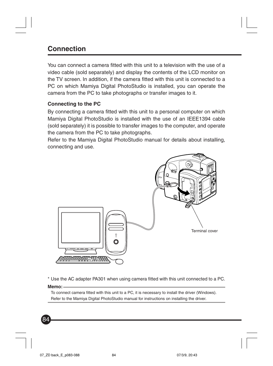 Connection | Mamiya Digital Back DCUG1205N01 User Manual | Page 84 / 106