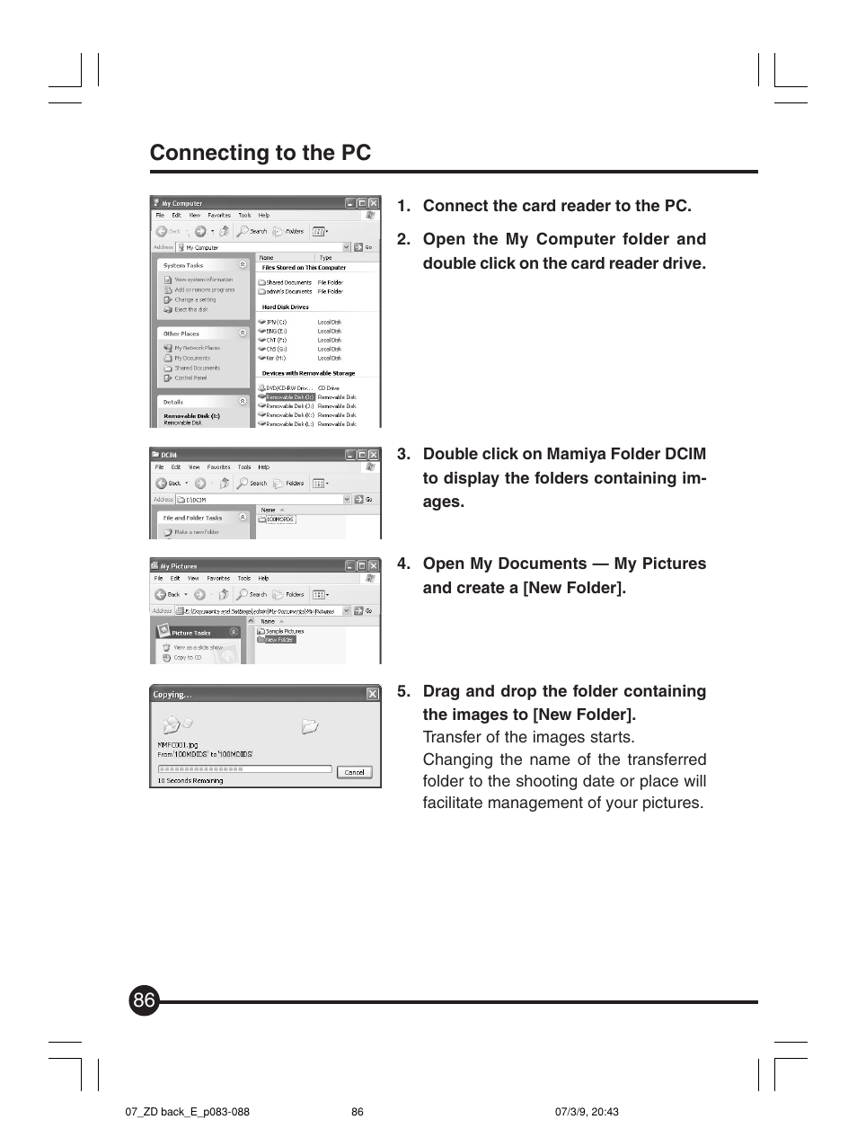 Connecting to the pc | Mamiya Digital Back DCUG1205N01 User Manual | Page 86 / 106