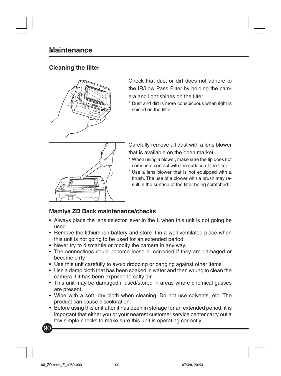 Maintenance | Mamiya Digital Back DCUG1205N01 User Manual | Page 90 / 106