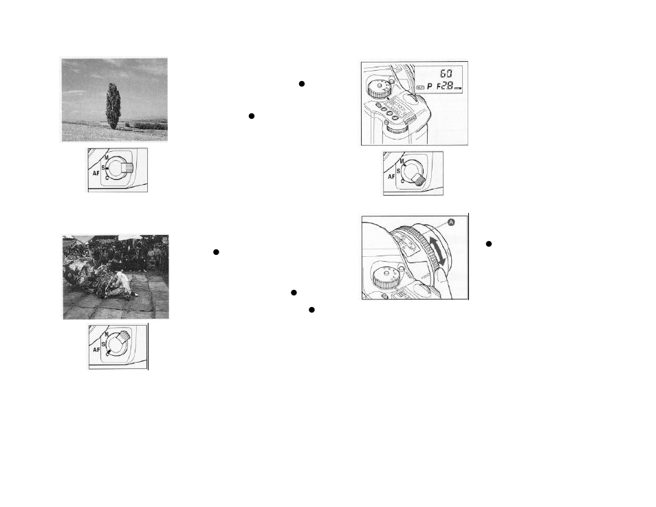 Single focus mode, Continuous focus mode, Manual focus mode | Single focus mode (s), Continuous focus mode (c), Manual focus mode (m) | Mamiya 645 AF User Manual | Page 17 / 44