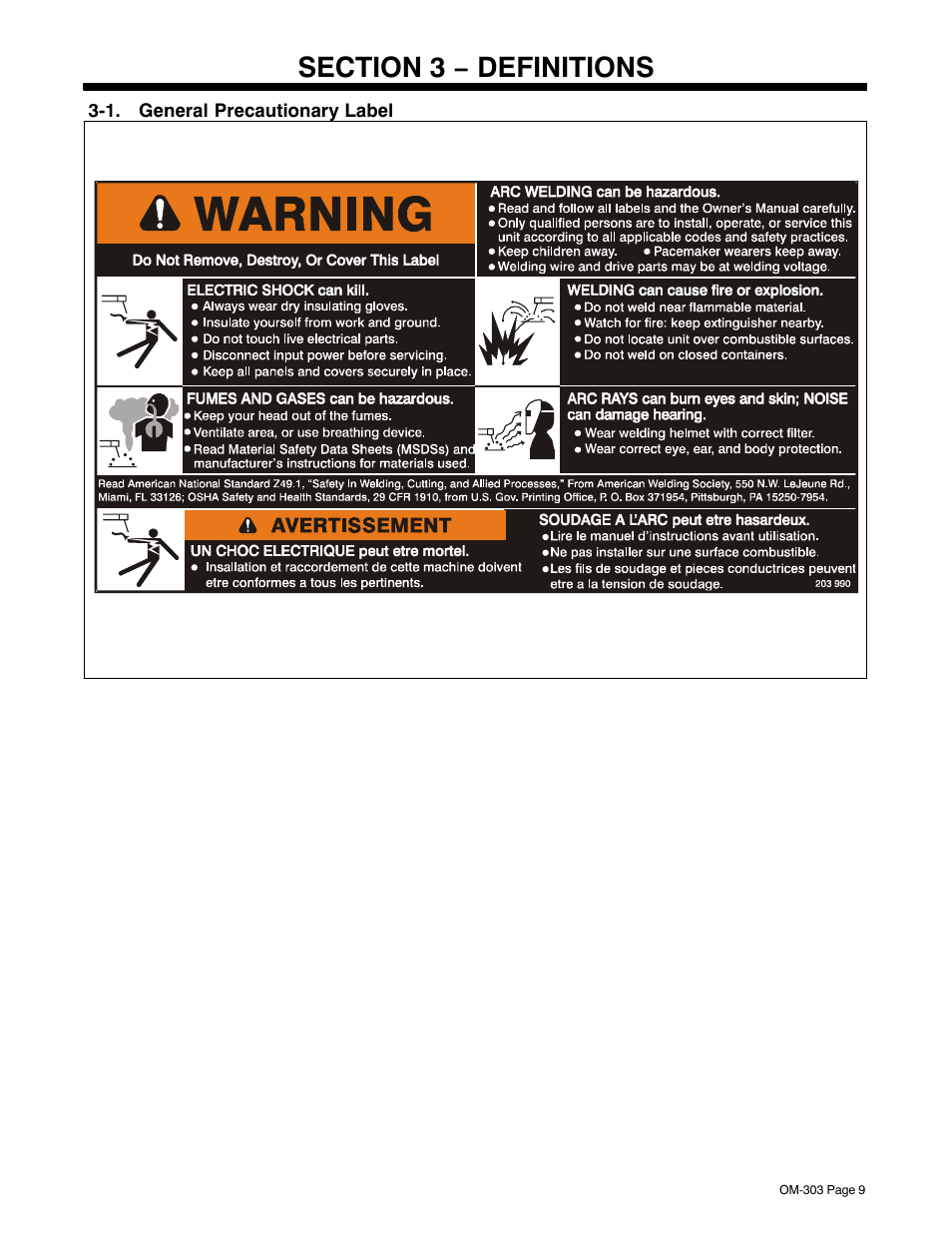 Section 3 − definitions, 1. general precautionary label | Mamiya Econotig User Manual | Page 13 / 32