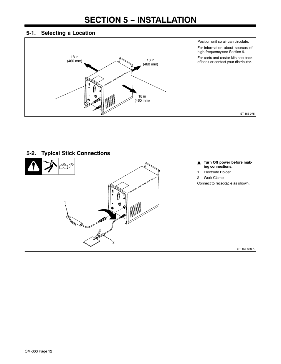 Section 5 − installation, 1. selecting a location, 2. typical stick connections | Mamiya Econotig User Manual | Page 16 / 32