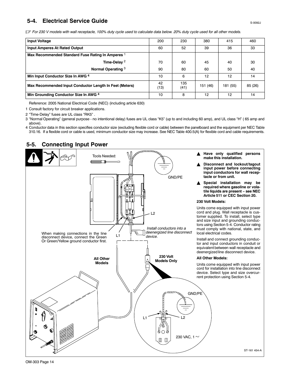 4. electrical service guide, 5. connecting input power | Mamiya Econotig User Manual | Page 18 / 32