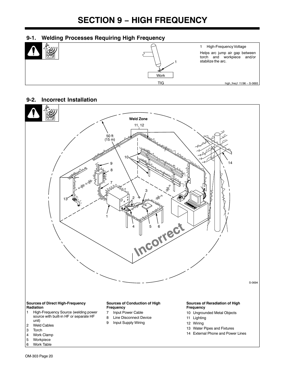 Section 9 − high frequency, 1. welding processes requiring high frequency, 2. incorrect installation | Mamiya Econotig User Manual | Page 24 / 32