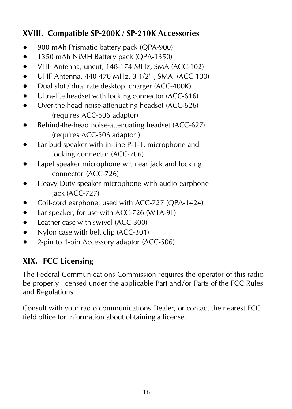 Xix. fcc licensing | Maxon Telecom SP-200K Series User Manual | Page 20 / 64