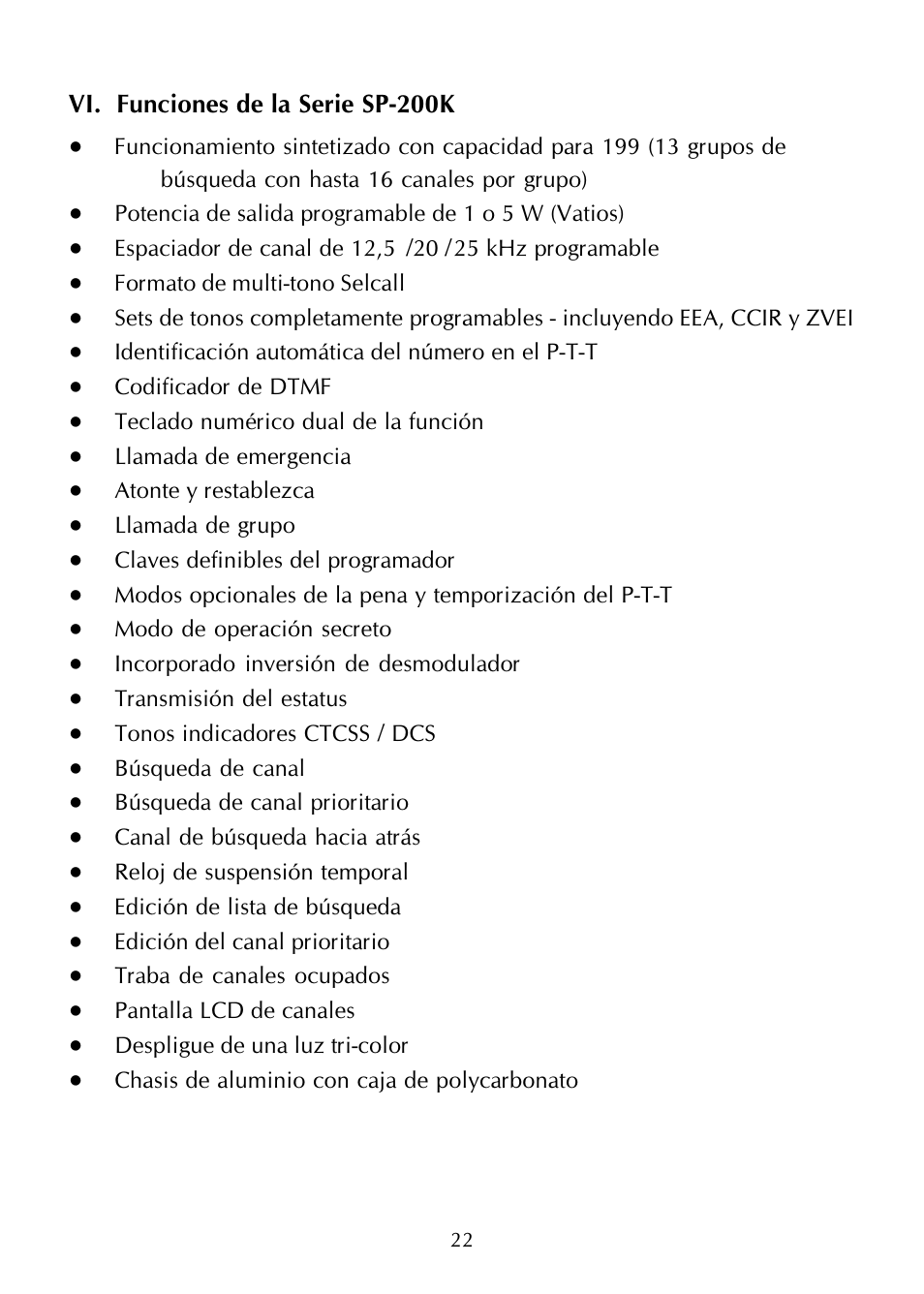 Vi. funciones de la serie sp-200k | Maxon Telecom SP-200K Series User Manual | Page 27 / 64