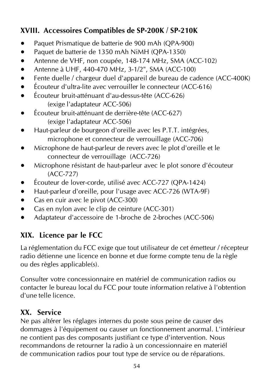 Xix. licence par le fcc, Xx. service | Maxon Telecom SP-200K Series User Manual | Page 60 / 64