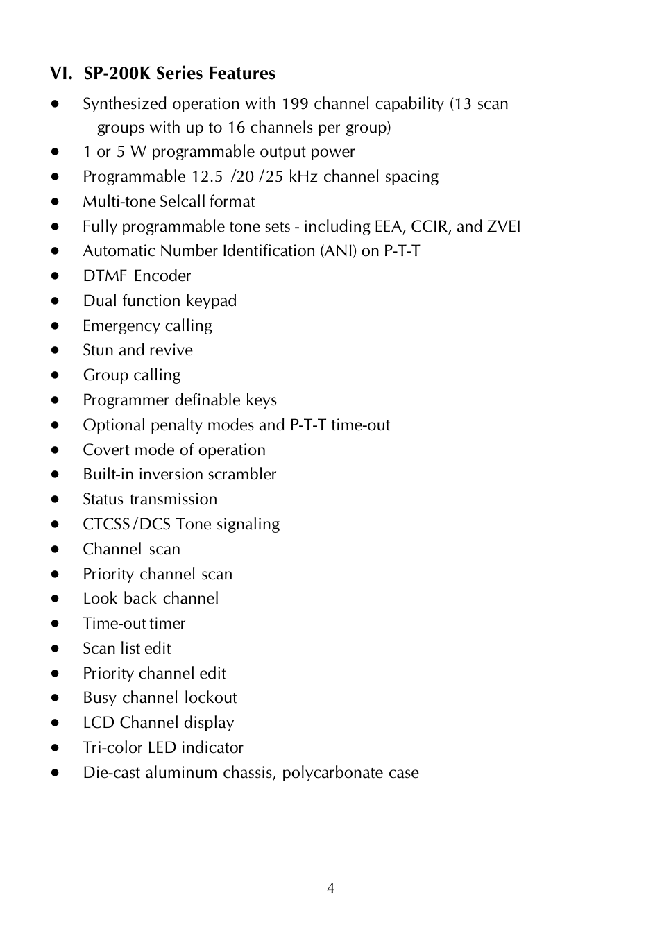 Vi. sp-200k series features | Maxon Telecom SP-200K Series User Manual | Page 8 / 64
