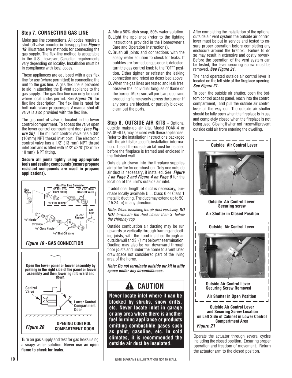 Caution, Step 8. outside air kits, Step 7. connecting gas line | Maxon Telecom MPB3328CNE User Manual | Page 10 / 20