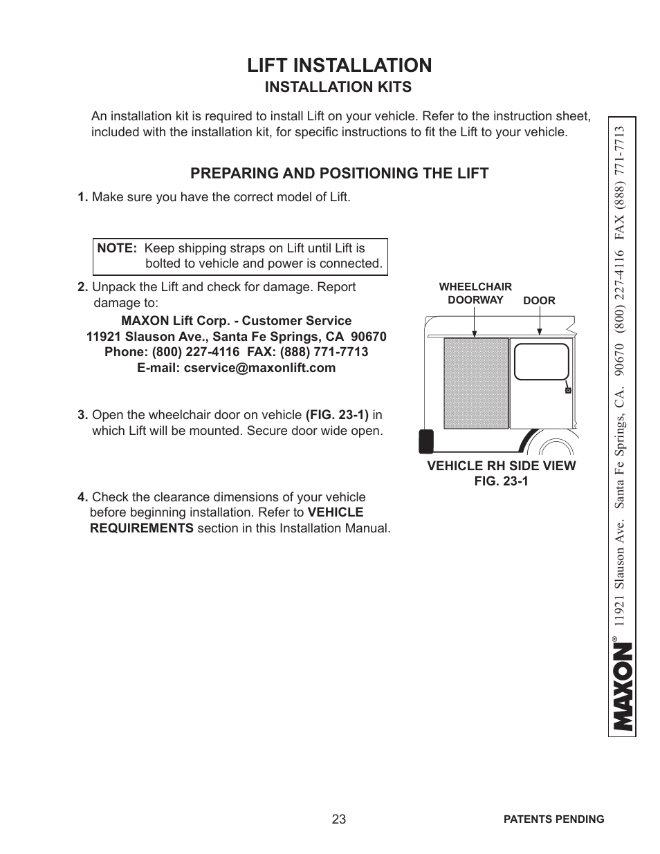 Lift installation | Maxon Telecom WL7-VERS. C User Manual | Page 23 / 61