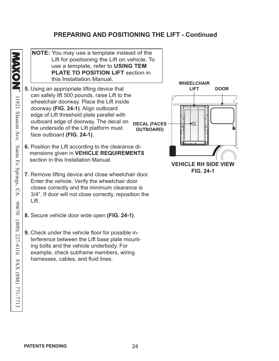 Preparing and positioning the lift - continued | Maxon Telecom WL7-VERS. C User Manual | Page 24 / 61