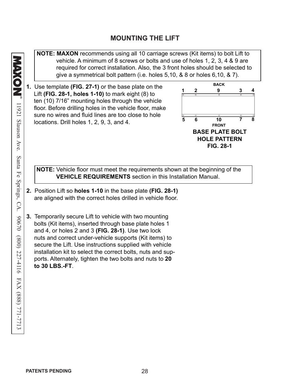 Mounting the lift | Maxon Telecom WL7-VERS. C User Manual | Page 28 / 61