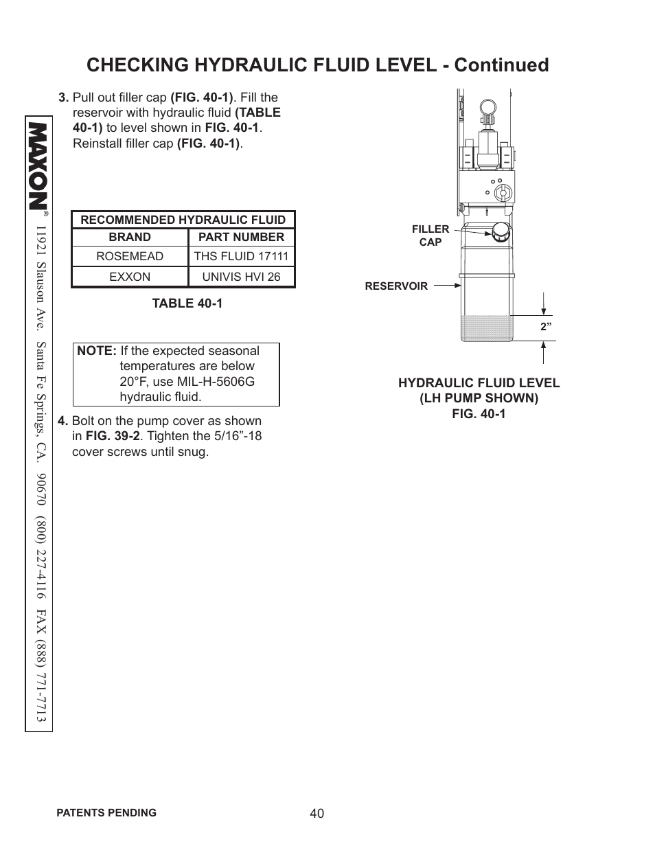 Checking hydraulic fluid level - continued | Maxon Telecom WL7-VERS. C User Manual | Page 40 / 61