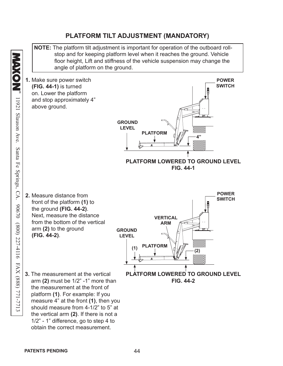 Platform tilt adjustment (mandatory) | Maxon Telecom WL7-VERS. C User Manual | Page 44 / 61
