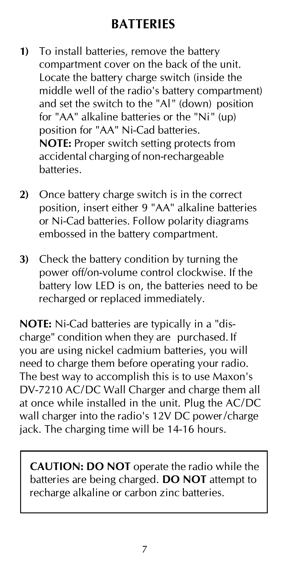 Batteries | Maxon Telecom HCB-10C User Manual | Page 11 / 36