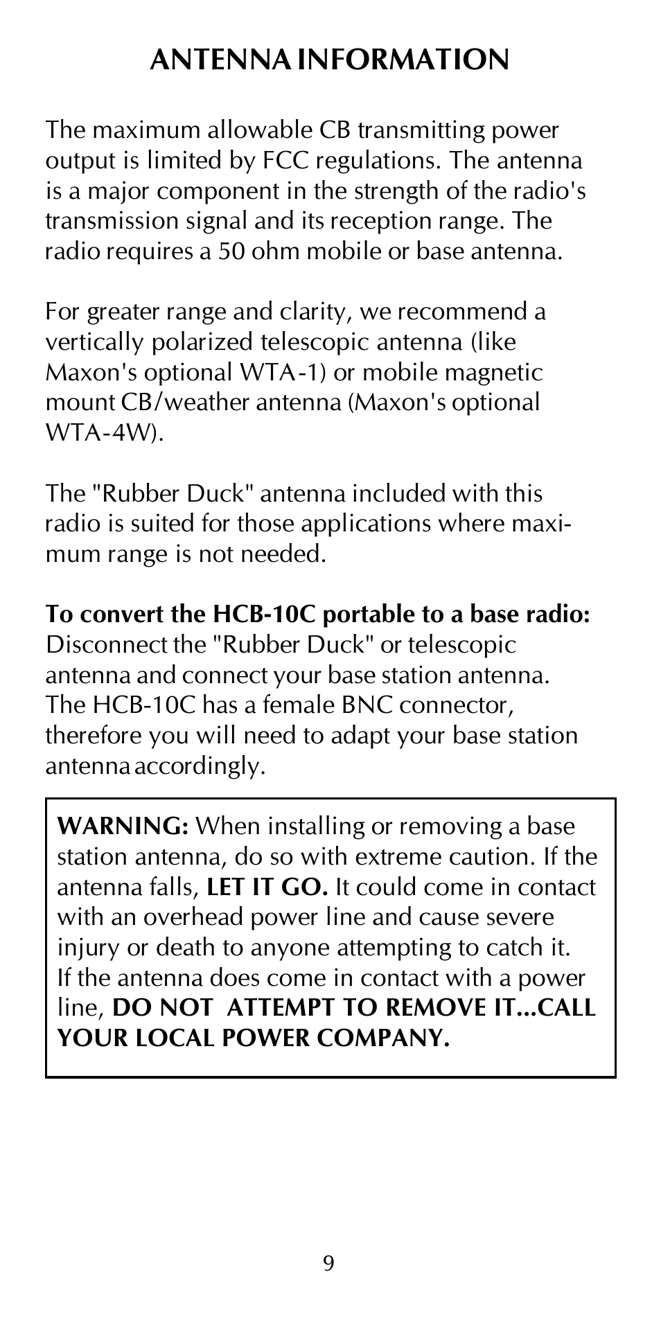 Antenna information | Maxon Telecom HCB-10C User Manual | Page 13 / 36