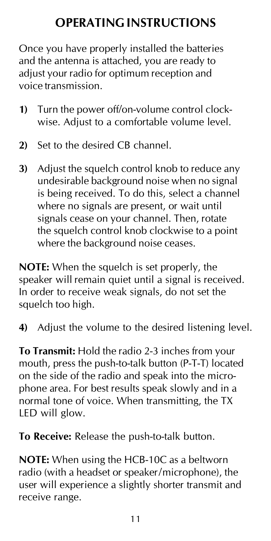Operating instructions | Maxon Telecom HCB-10C User Manual | Page 15 / 36