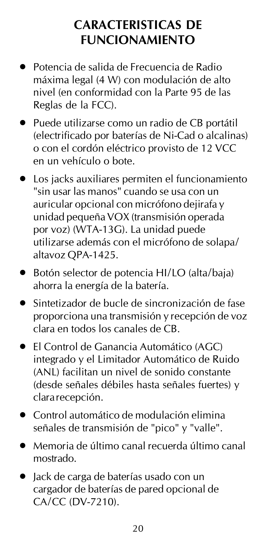 Caracteristicas de funcionamiento | Maxon Telecom HCB-10C User Manual | Page 24 / 36