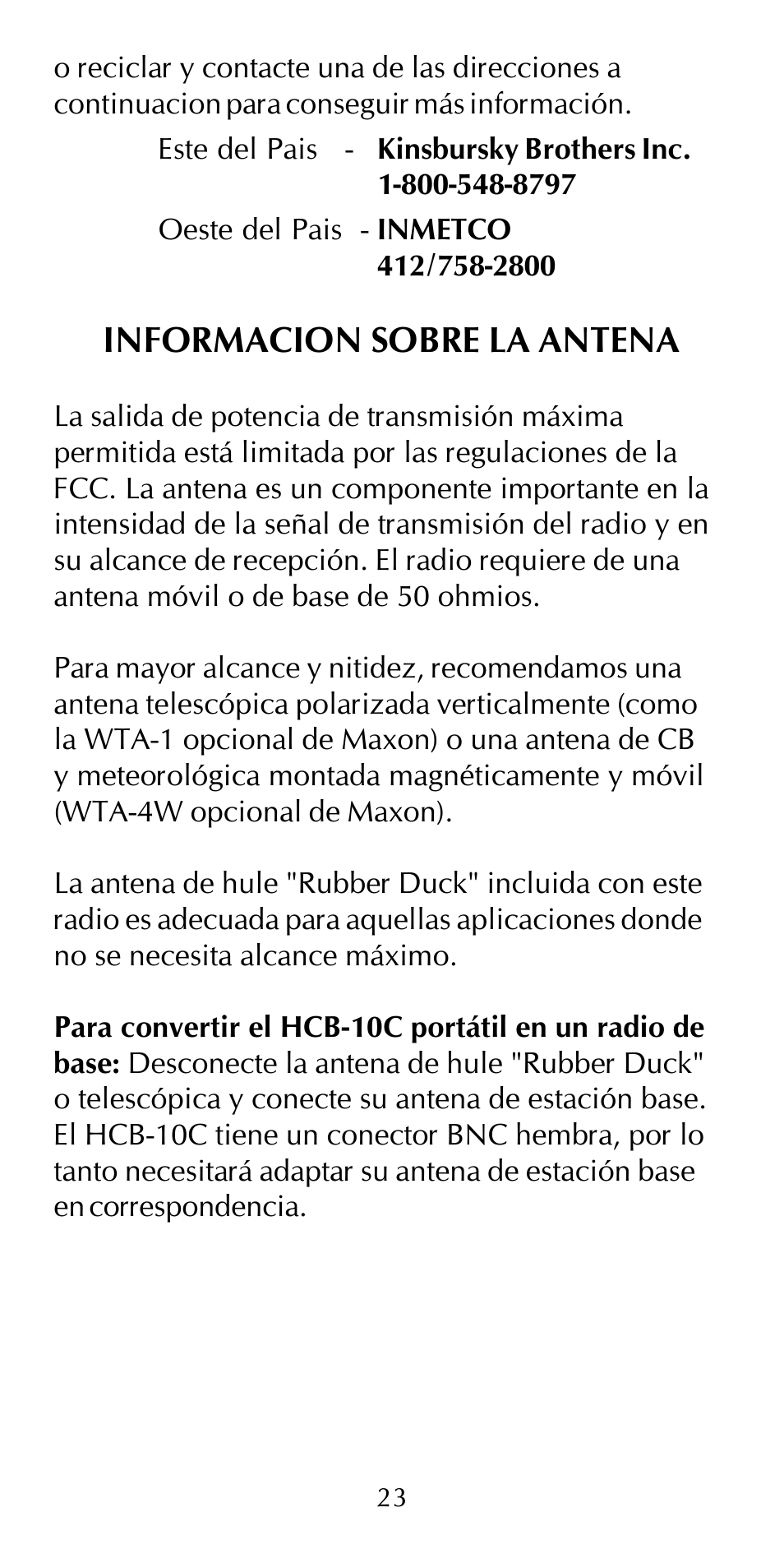Informacion sobre la antena | Maxon Telecom HCB-10C User Manual | Page 27 / 36