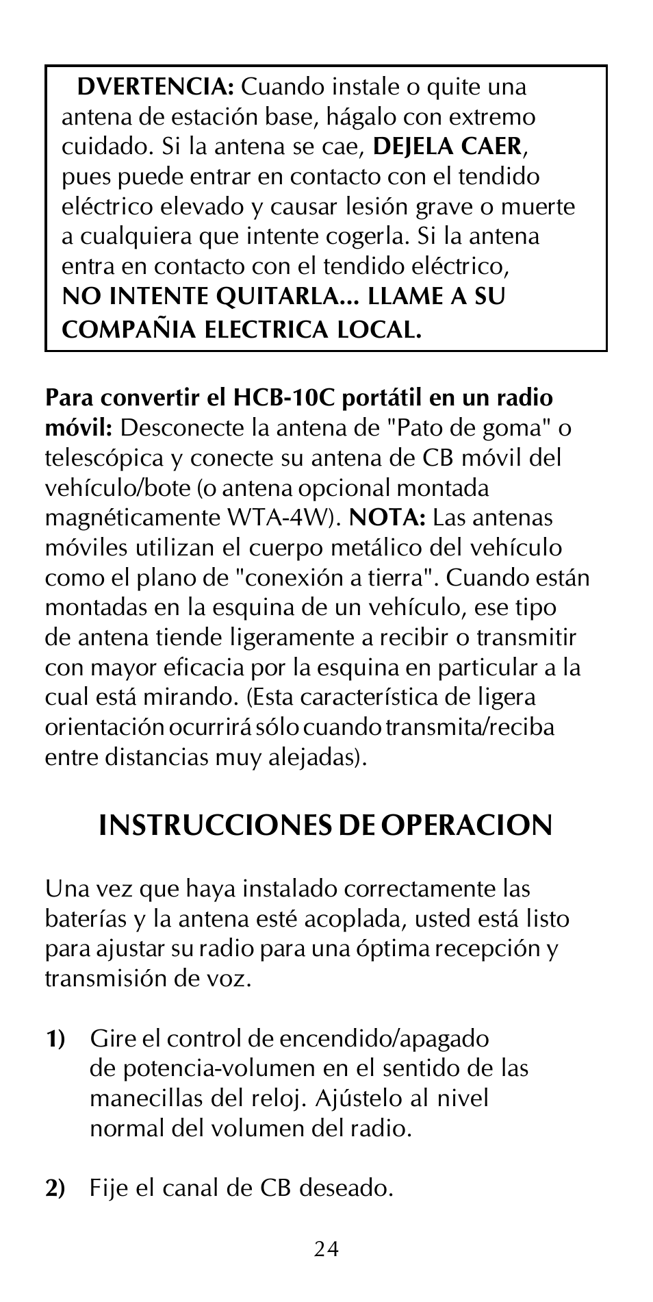 Instrucciones de operacion | Maxon Telecom HCB-10C User Manual | Page 28 / 36