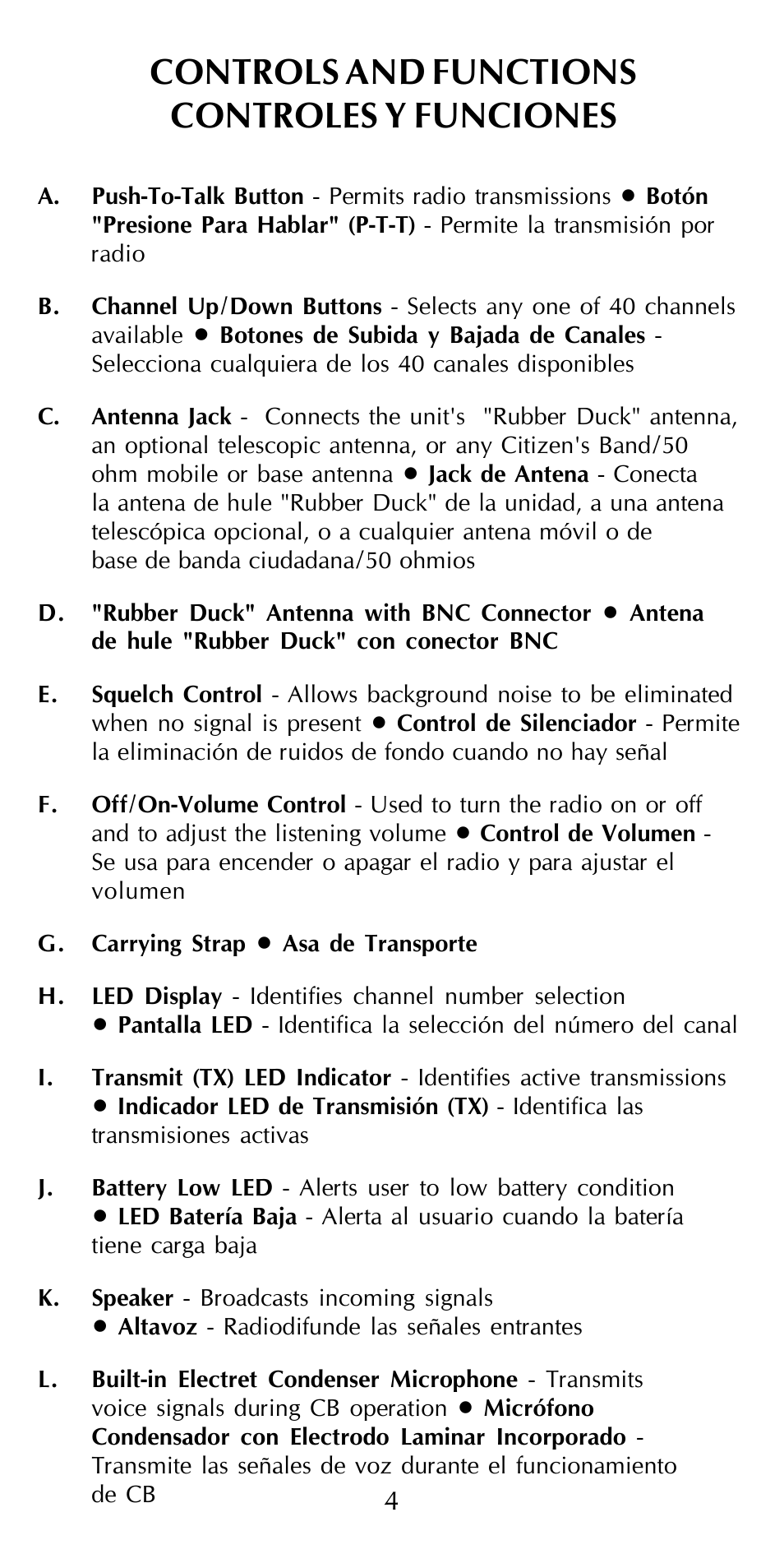 Controls and functions controles y funciones | Maxon Telecom HCB-10C User Manual | Page 8 / 36