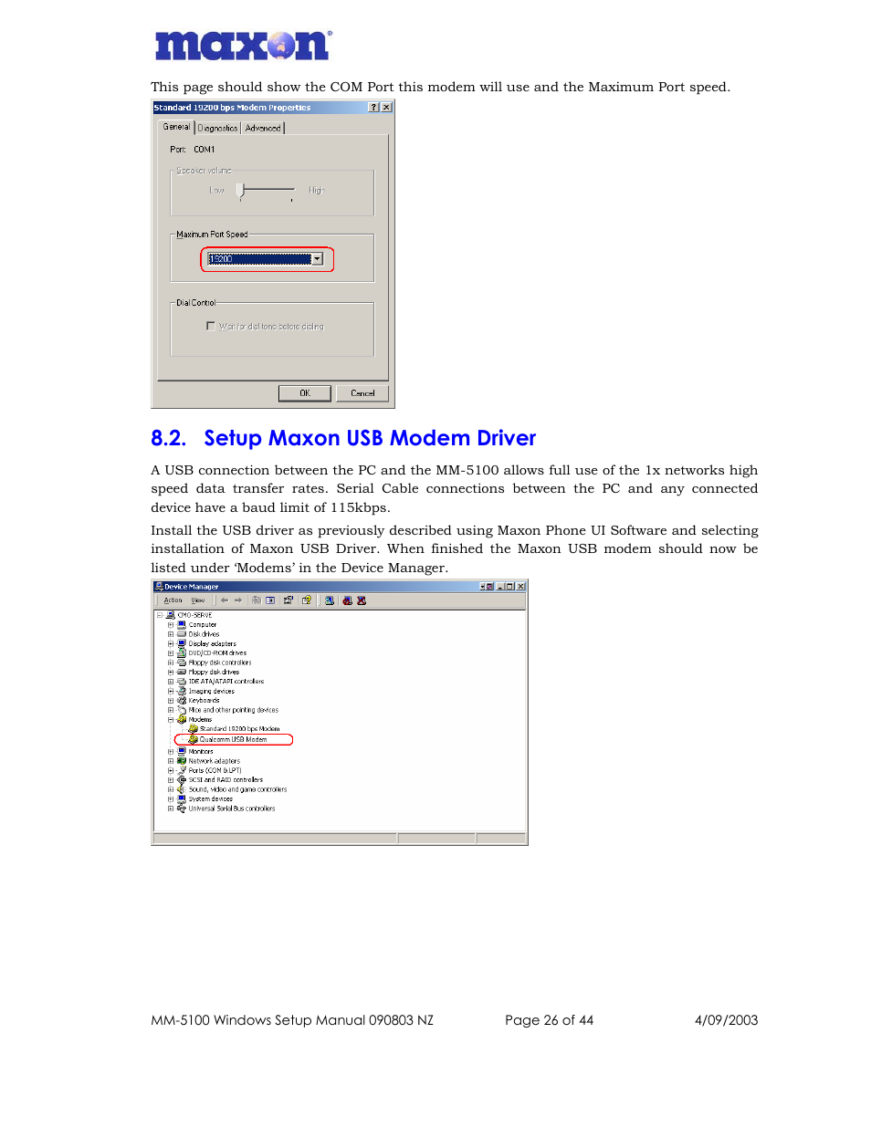 Setup maxon usb modem driver | Maxon Telecom MM-5100 User Manual | Page 26 / 44