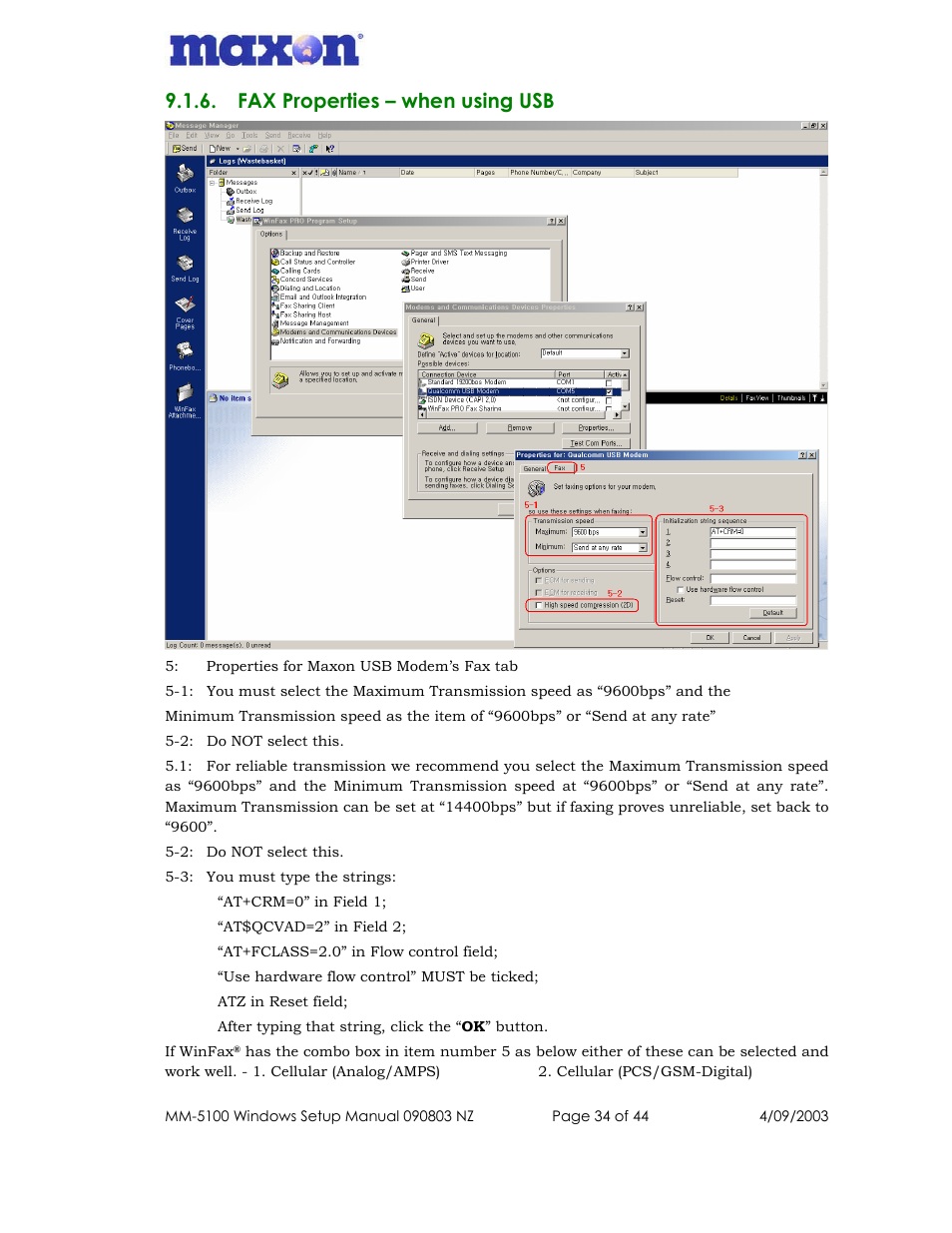 Fax properties – when using usb | Maxon Telecom MM-5100 User Manual | Page 34 / 44