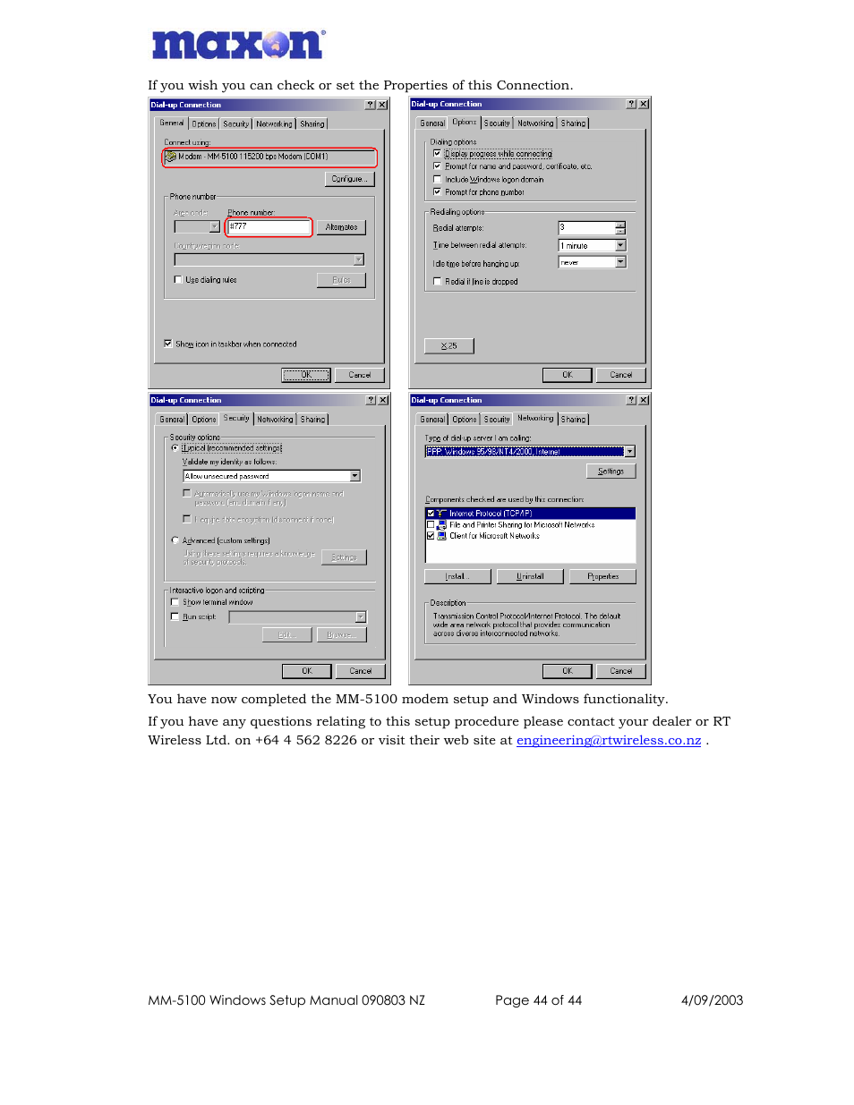 Maxon Telecom MM-5100 User Manual | Page 44 / 44