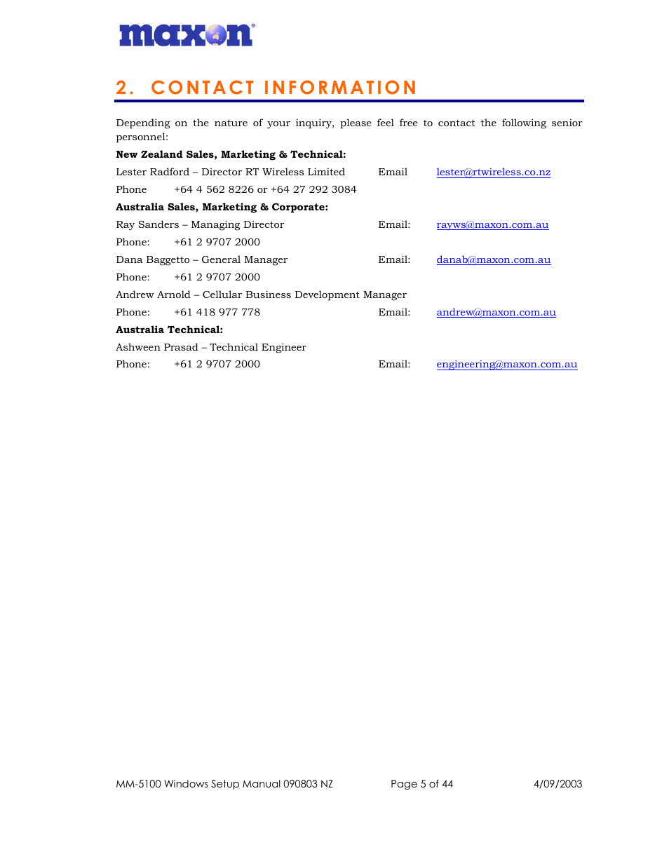 Maxon Telecom MM-5100 User Manual | Page 5 / 44