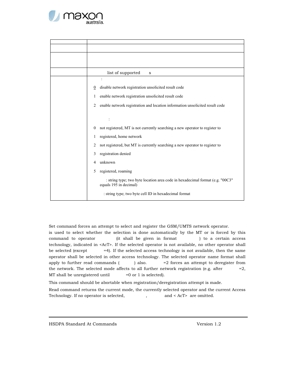 Plmn selection +cops | Maxon Telecom MODMAX MM-6280IND User Manual | Page 26 / 61