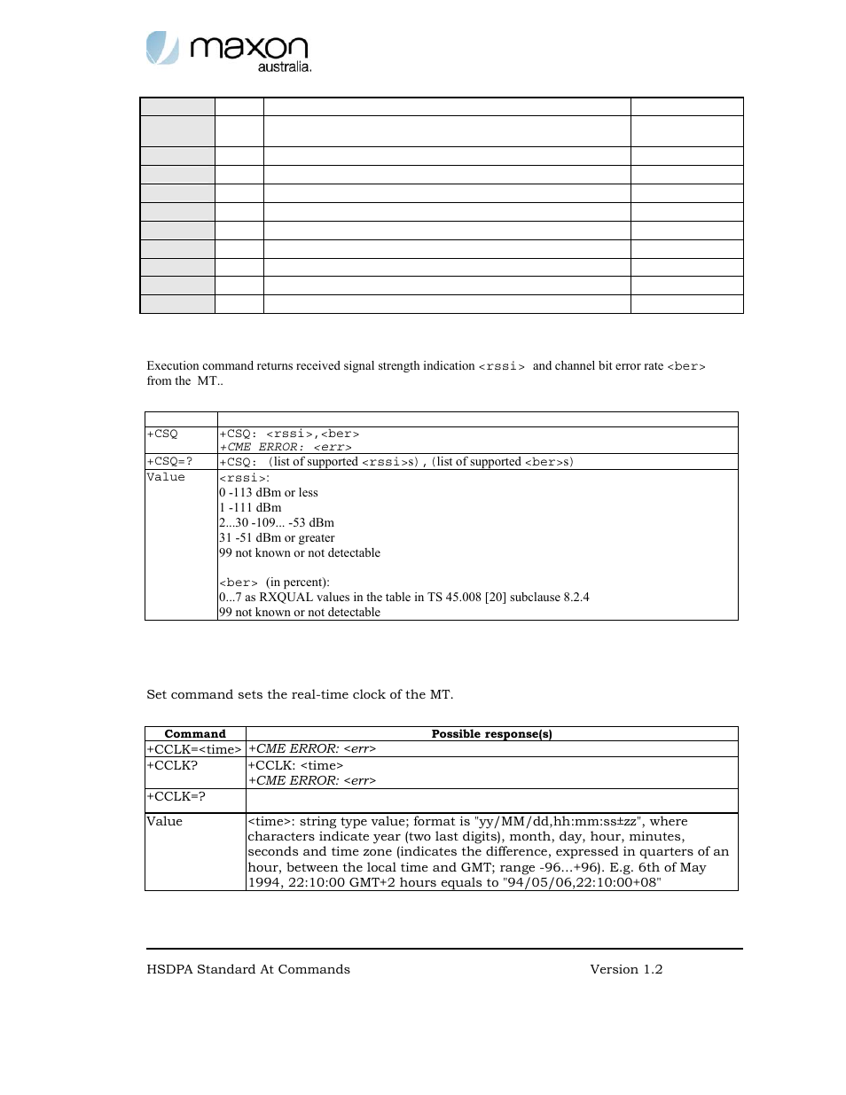 Signal quality +csq, Clock +cclk | Maxon Telecom MODMAX MM-6280IND User Manual | Page 34 / 61