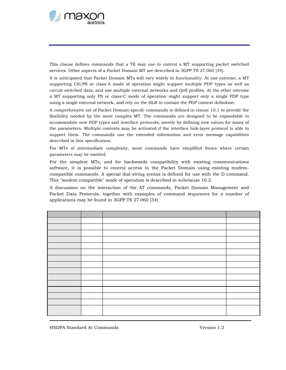 Umts packet domain commands | Maxon Telecom MODMAX MM-6280IND User Manual | Page 38 / 61