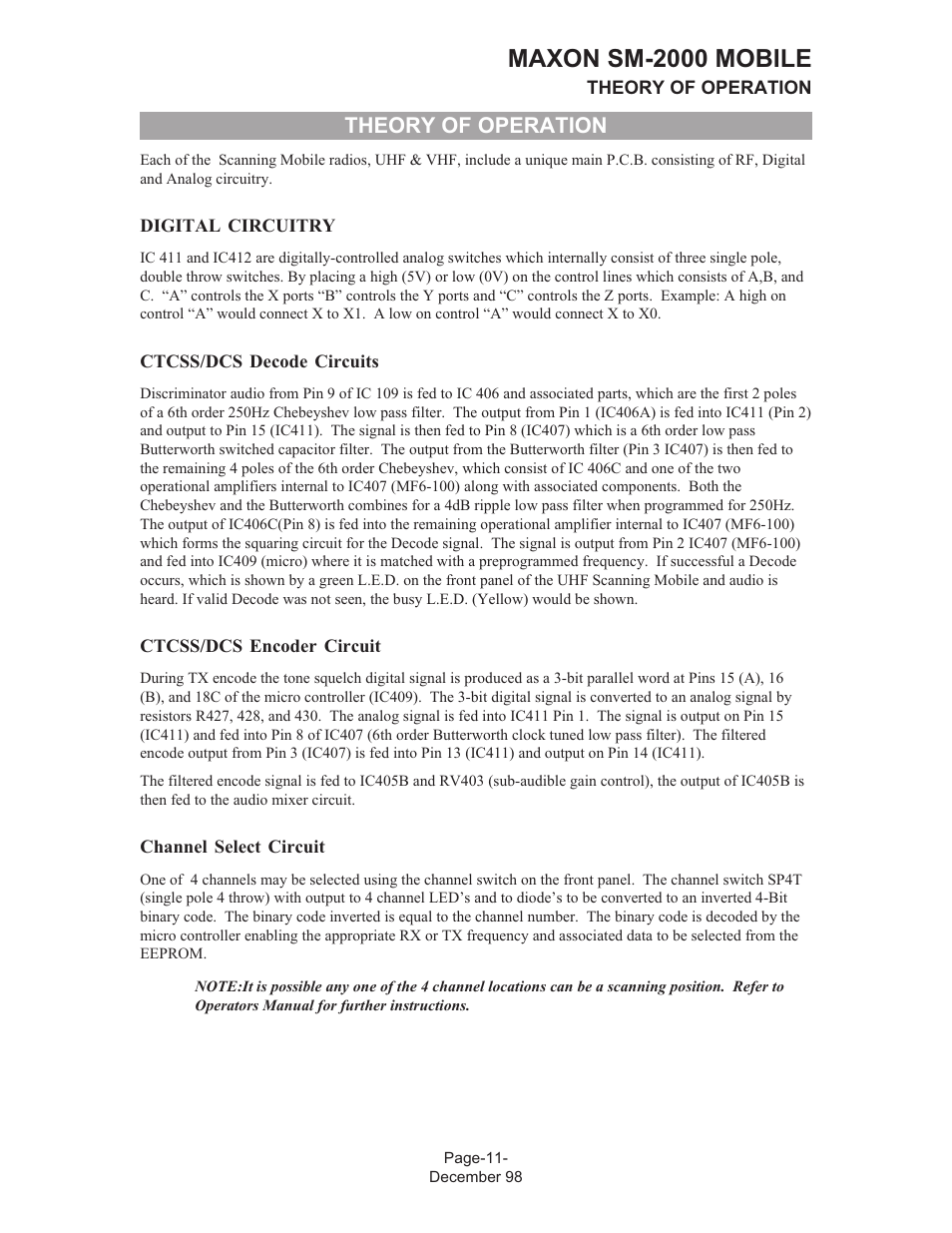 Maxon sm-2000 mobile, Theory of operation | Maxon Telecom FM Mobile radio SM-2000 User Manual | Page 15 / 74
