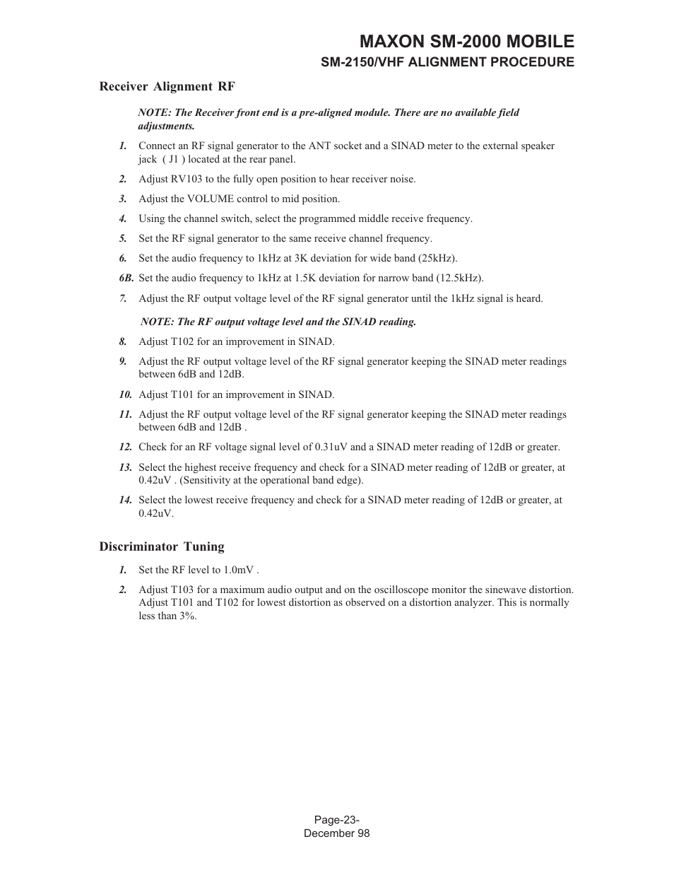 Maxon sm-2000 mobile | Maxon Telecom FM Mobile radio SM-2000 User Manual | Page 27 / 74