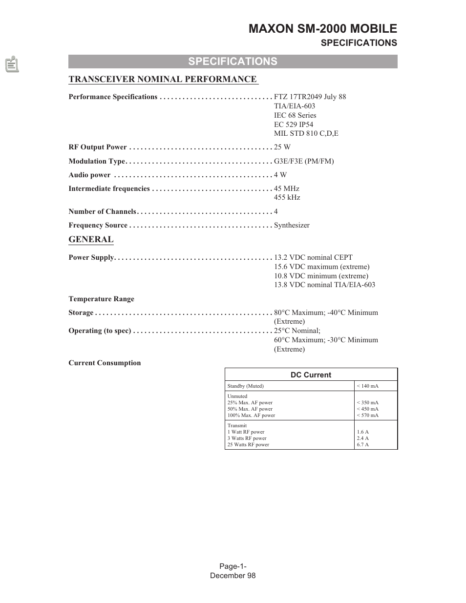 Maxon sm-2000 mobile, Specifications | Maxon Telecom FM Mobile radio SM-2000 User Manual | Page 5 / 74