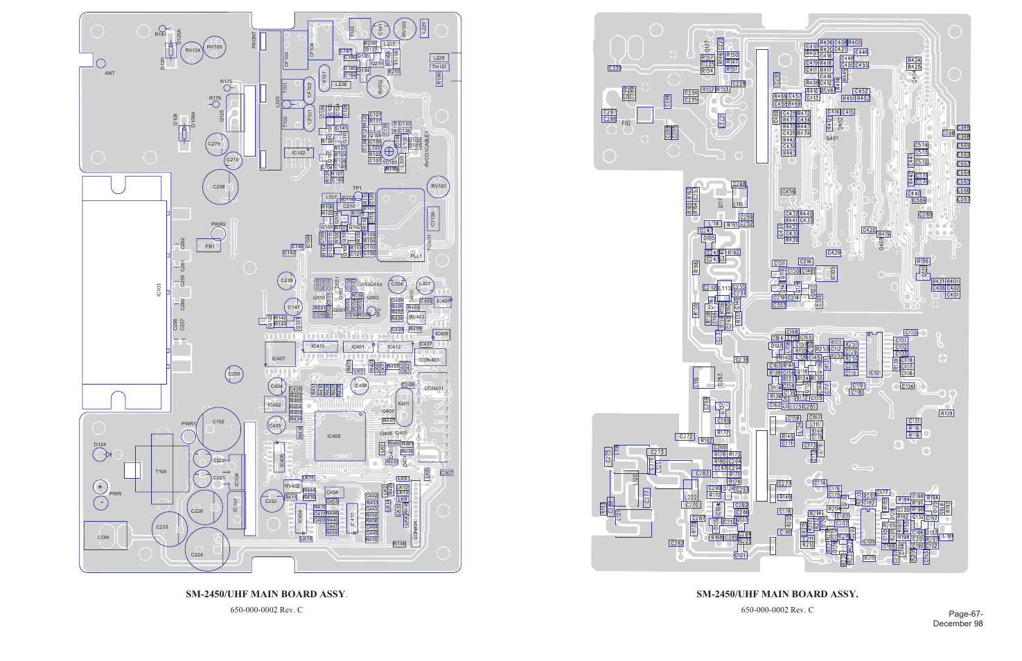 Sm-2450/uhf main board assy, Page-67- december 98 | Maxon Telecom FM Mobile radio SM-2000 User Manual | Page 71 / 74