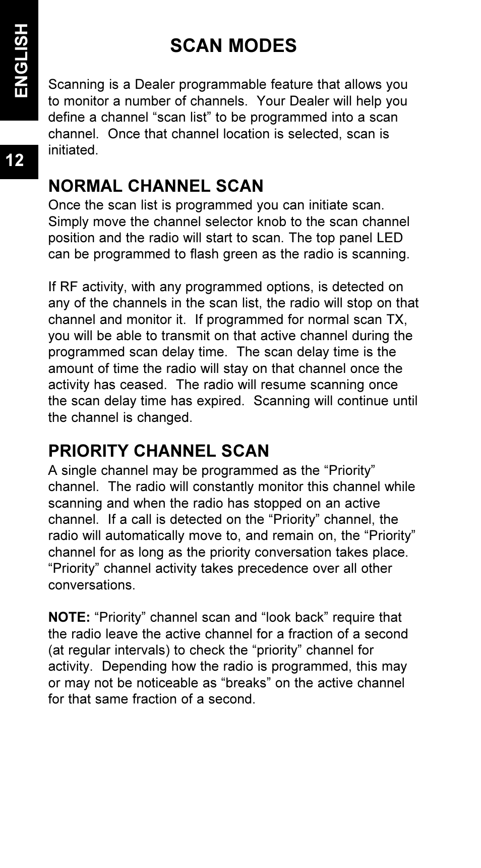 Scan modes, Normal channel scan, Priority channel scan | English 12 | Maxon Telecom UM-SL55 User Manual | Page 14 / 79