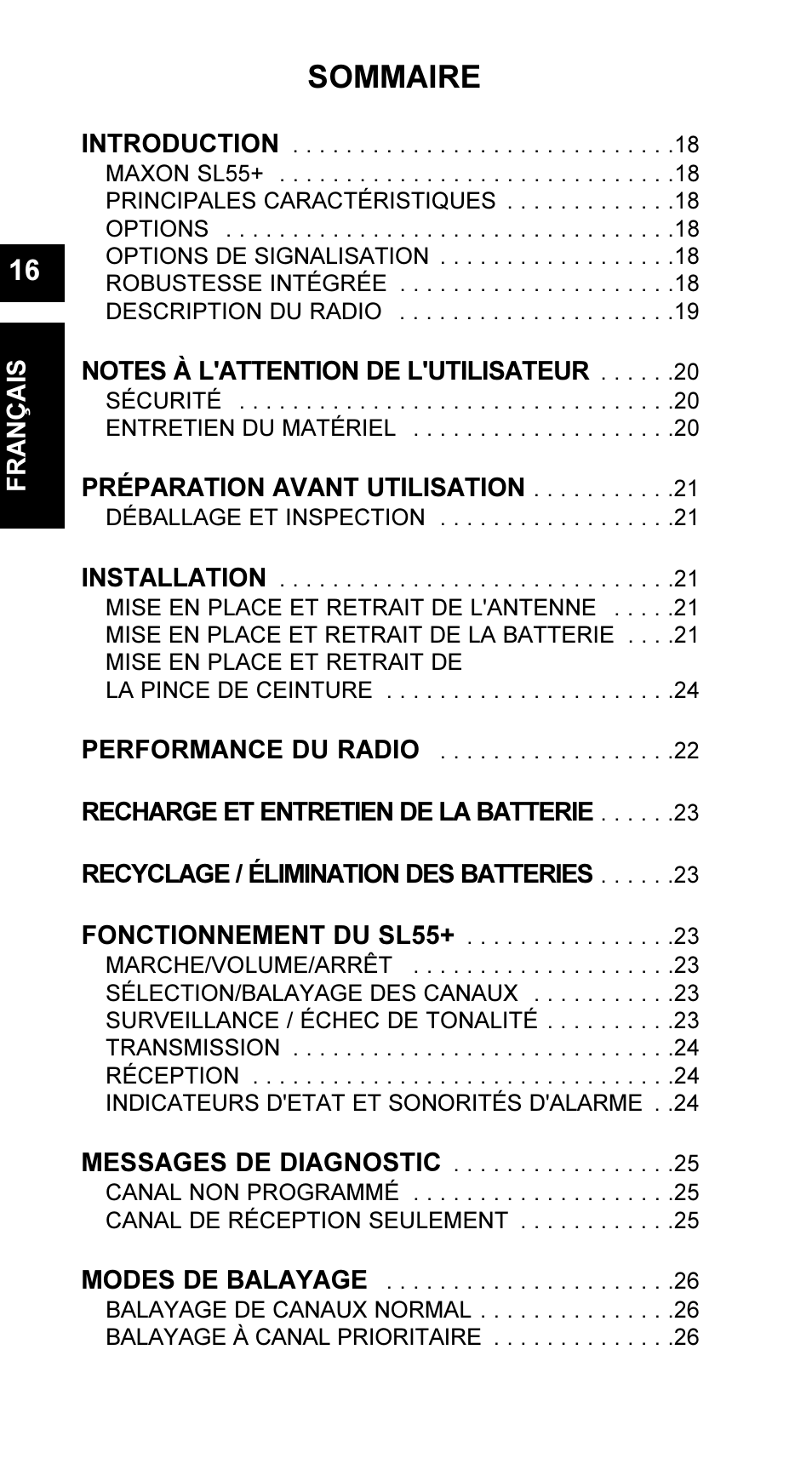 Sommaire | Maxon Telecom UM-SL55 User Manual | Page 18 / 79